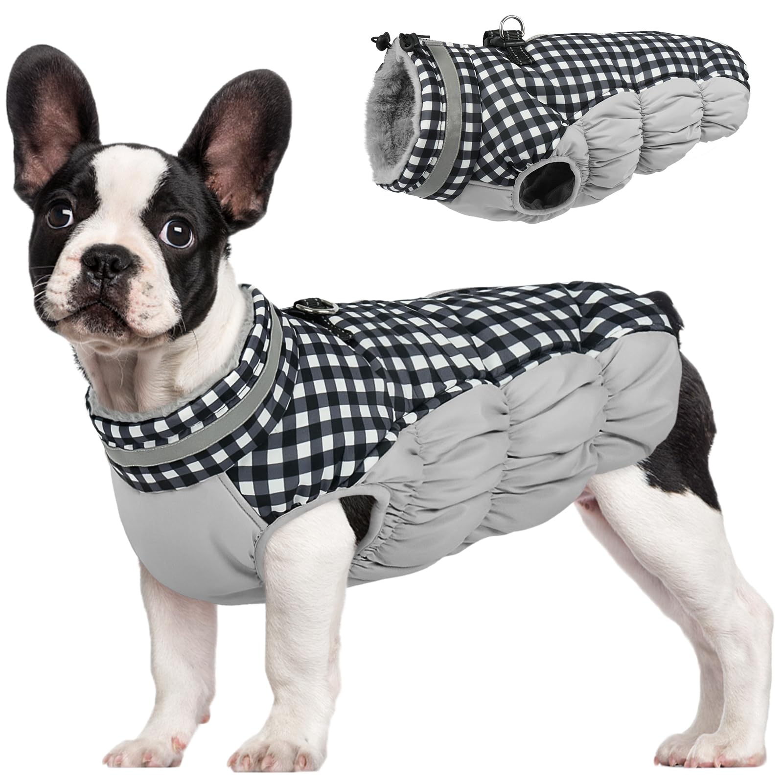 FUAMEY Dog Coat for Medium Dogs,Waterproof Dog Winter Jacket with Harness Built in Puppy Cold Weather Coats Reflective Pet Vest with Zipper Warm Fleece Dogs Snowsuit Windproof Black M — view 40