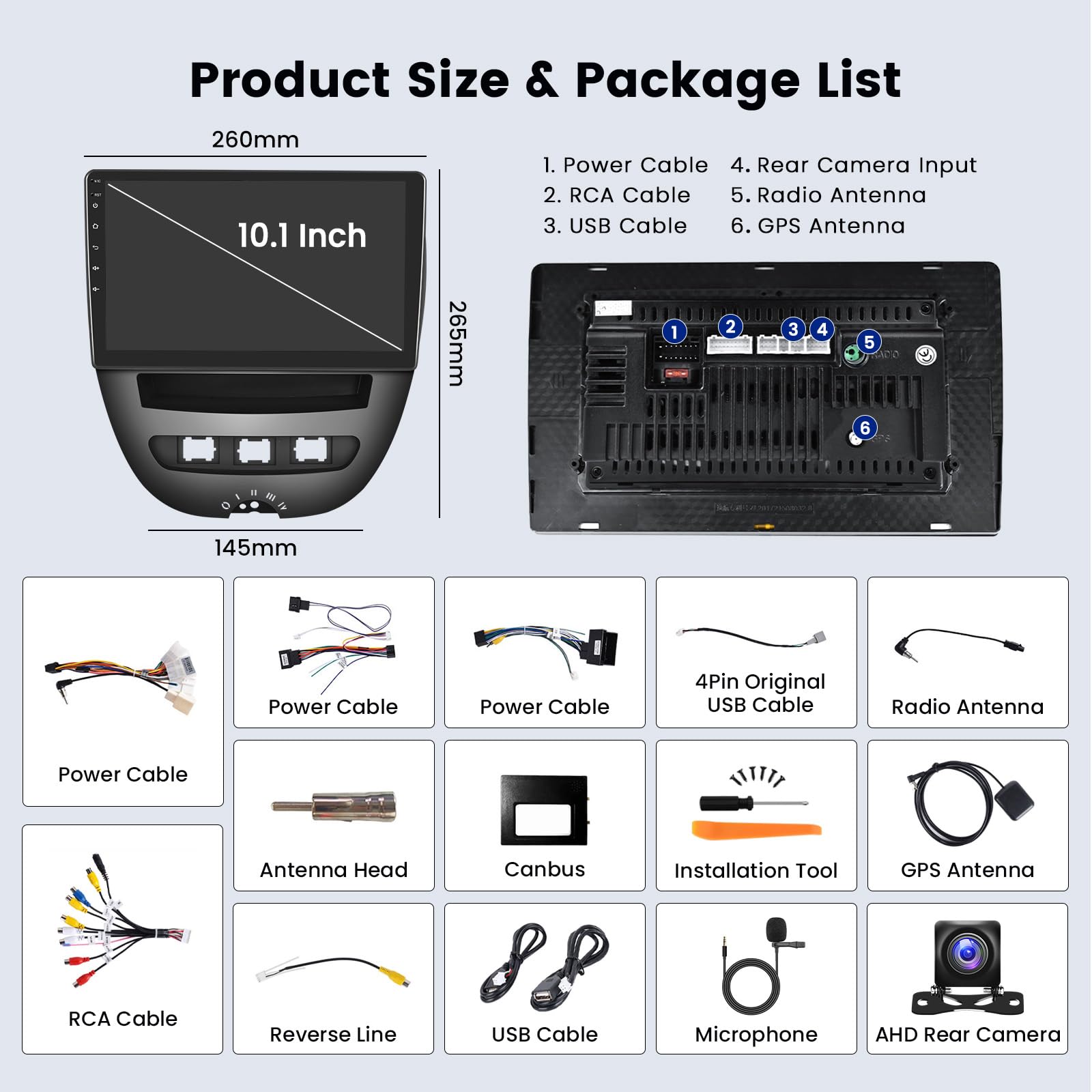 Hikity 2+64G Android 15 Autoradio Toyota Aygo/Peugeot 107 / Citroen C1 2005-2014 Radio Senza Fili Carplay Android Auto Bluetooth 10,1" Schermo Auto Radio con Telecamera GPS Navi WiFi FM RDS SWC MIC