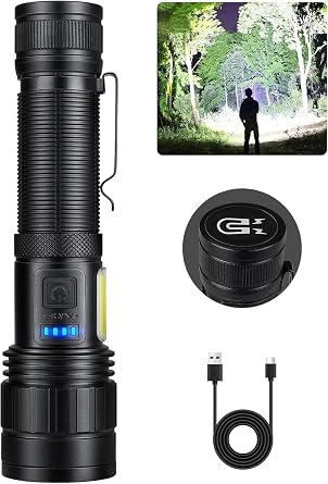 BERCOL Rechargeable Flashlights 90000 High Lumen, Super Bright Magnetic Flashlight Rechargeable, 7 Modes with Cob Work Light, Powerful Led Flash Light for Camping, Outdoor, Home