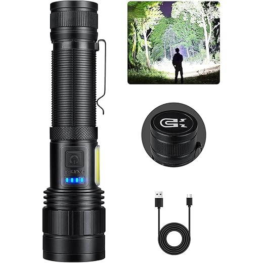 BERCOL Rechargeable Flashlights High Lumen, 200000 Lumens Super Bright Magnetic Flash Light, 7 Modes with 2 Cob Work Light, Powerful Led Flashlight with Holster for Camping, Gift Men Dad Husband Him