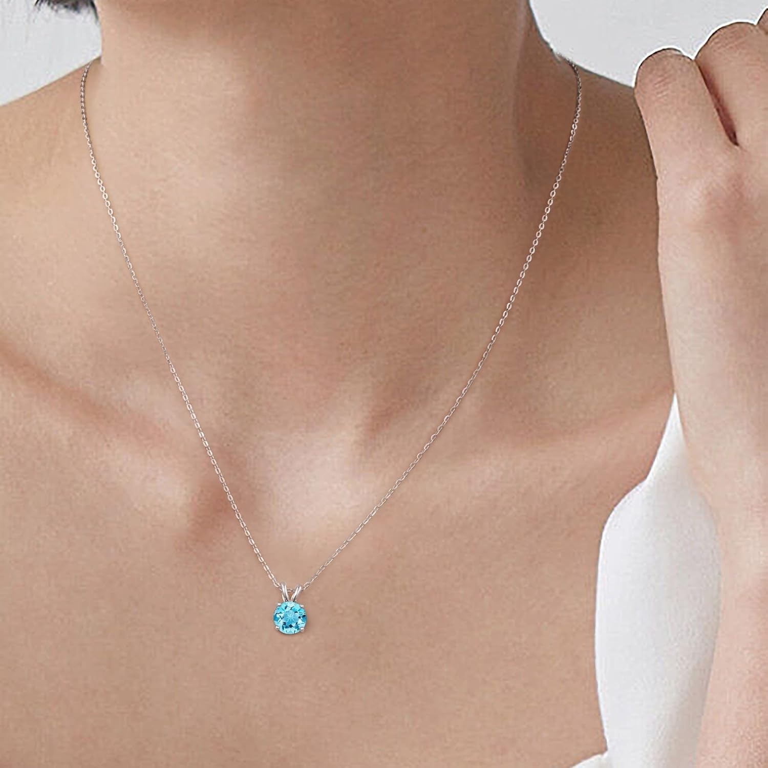 SMILEST Birthstone Necklace for Women Mom Wife, 1ct Sparkle Round Cut Birthstone Pendant 925 Sterling Silver Necklace Gifts for Women Mom Wife Friend