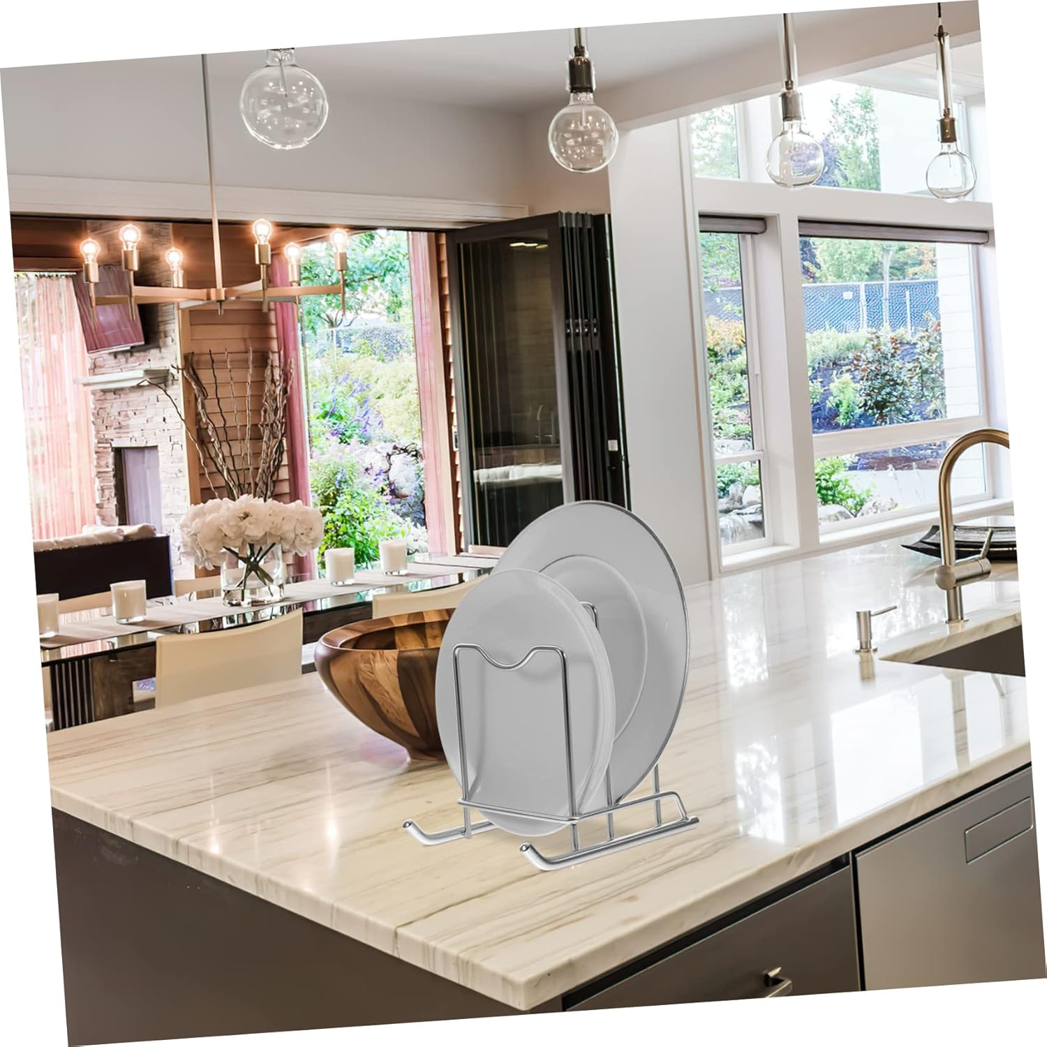 Chopping Board and Pot Lid Holder Rack Kitchen Storage Organizer Double Design for Cutting Boards and Pot -skid Base Space-saving for Tidy Countertops