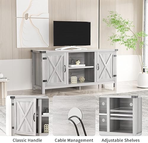 Miniatura 12 de JUMMICO Soporte de TV, centro de entretenimiento de granja de TV de 65 pulgadas con puertas dobles de granero y armarios de almacenamiento, consola