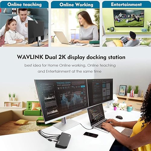 Miniatura 4 de WAVLINK Estación de acoplamiento universal USB 3.0USB-C para laptop, monitor de video dual compatible con DVIHDMIVGA, Gigabit Ethernet, audio, 6