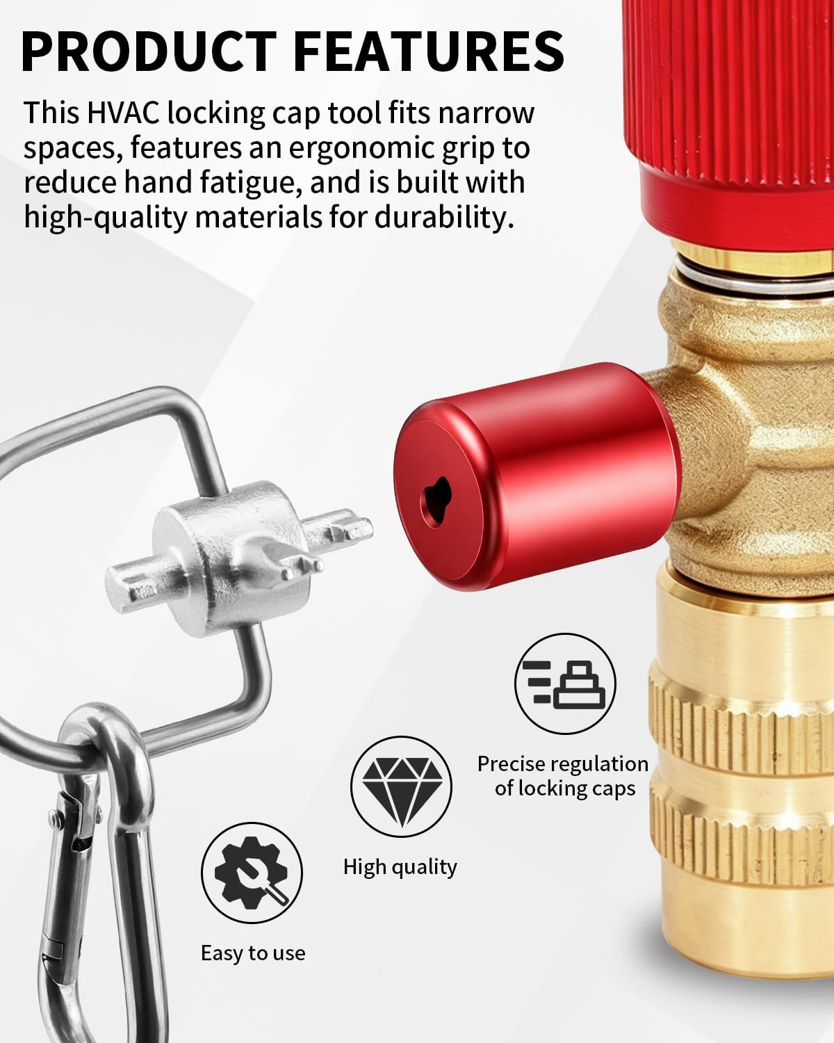 4 Pack HVAC Tools, Locking Cap Key for R410A R22, 3-in-1 Core Removal Tool
