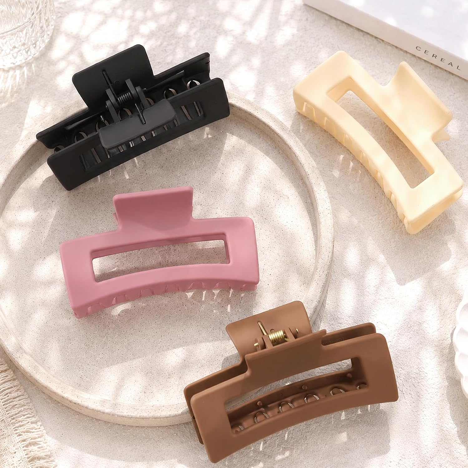 Auseibeely 4Pcs Cloud Claw Clips for Women, 4.1 Inch Large Silicone Hair Clips, Non-Slip Squishy Claw Clip for Long/Thick Hair, Strong Hold Durable Square Jaw Clip, Soft & Flexible, Multicolor