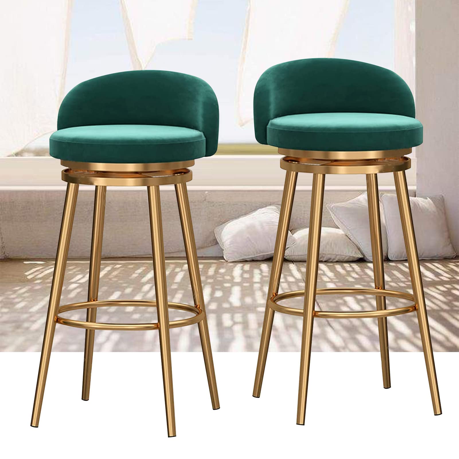 Tabourets hauts avec dossier premium en velours rembourré et piétement design