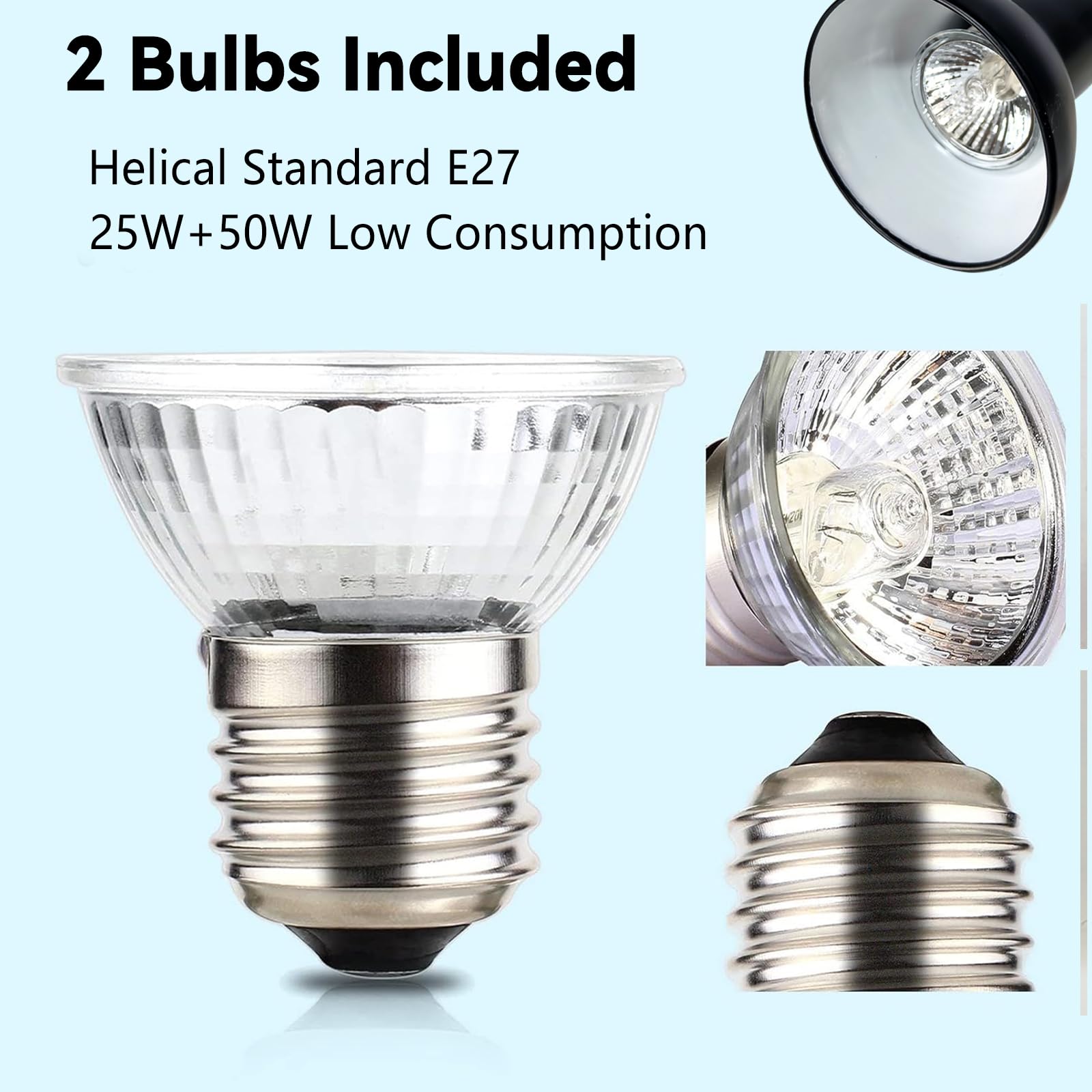 BNOSDM Reptile Heat Lamp, UVA UVB Reptile Light Bulb 25W & 50W Basking Light with 360&deg; Rotatable, Tortoise Heat Lamp for Turtle Lizard Snake Chick Cockatoo - image 3