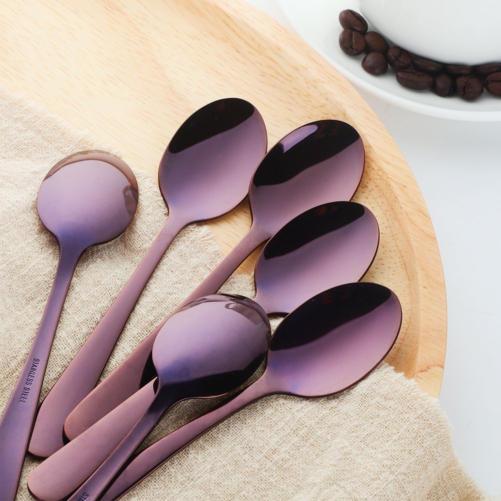 Buyer Star 12 Pieces Purple Teaspoons 5.5-Inch Mini Coffee Spoons Stainless Steel Sugar Demitasse Espresso Spoons