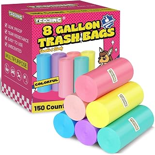 Colored Medium Kitchen Trash Bags - 150 Count 8 Gallon Garbage Bags Strong Trash Can Liners Fit 30 Liter Trash Bin, Unscented Plastic Waste Basket Bags for Home Office (6 to 8 Gal)