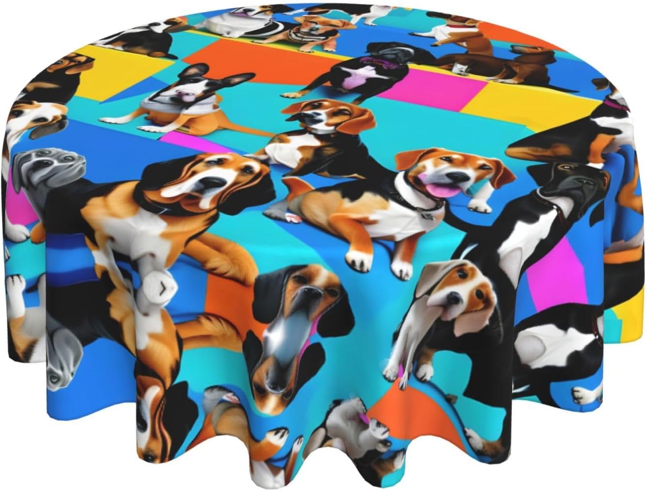 Beagle Patterns Round Tablecloth - 60 Inch Polyester Table Cloth Decorative Fabric Table Cover for Dining Table