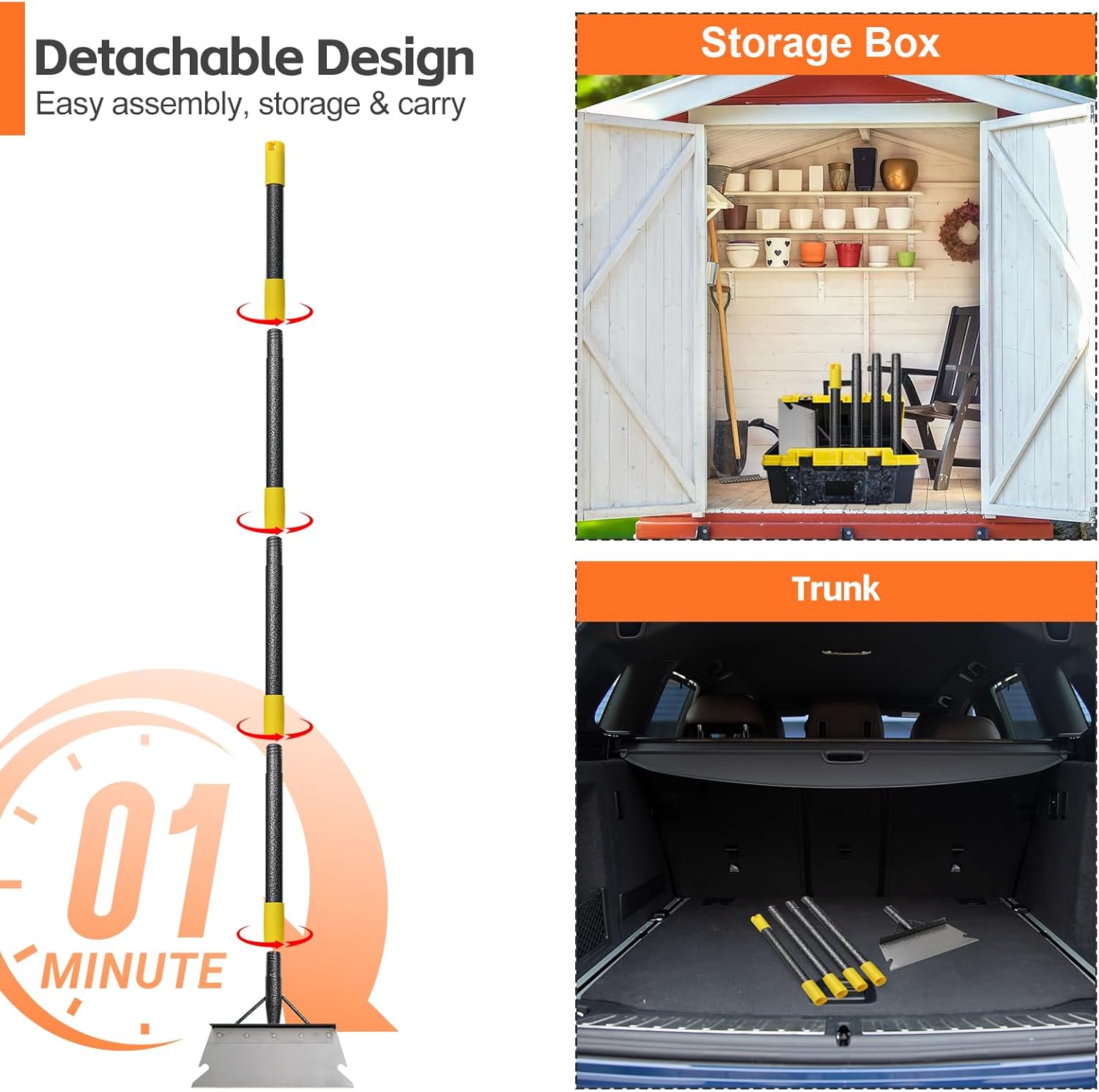 Floor Scraper Long Handle - Weed Scraper Tool,Multifunctional Garden Cleaning Flat Shovel,Heavy Duty Metal Sharp Blade for Lawn Edging,Sidewalk Weeding,Driveway Steps Snow Shovel Ice Removal 60"