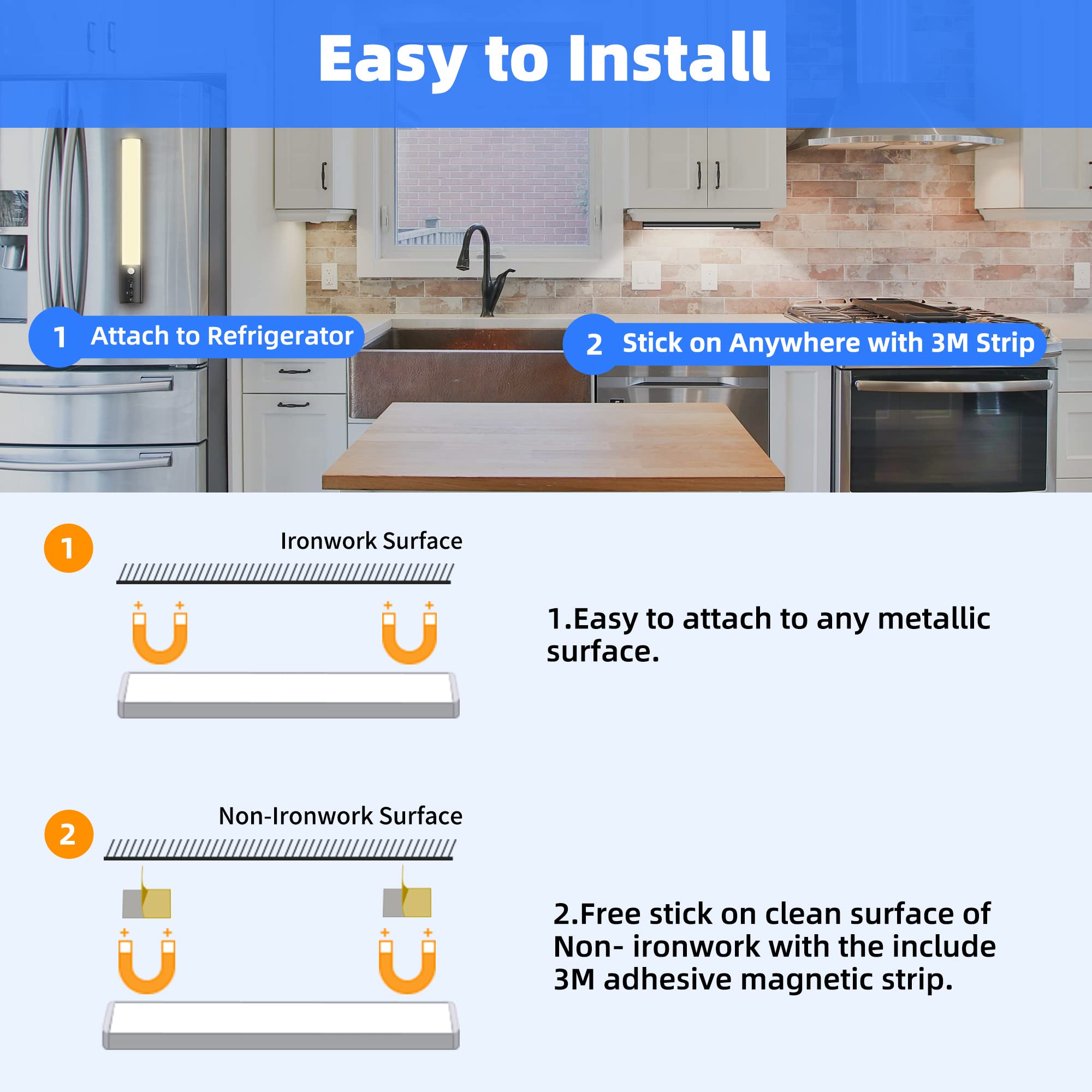 Aipolloo LED Motion Sensor Under Cabinet Lighting 2 Pack, 4200mAh Rechargeable Under Counter Closet Lights, 100 LEDs Wireless Dimmable Magnetic Cupboard Kitchen Night Light
