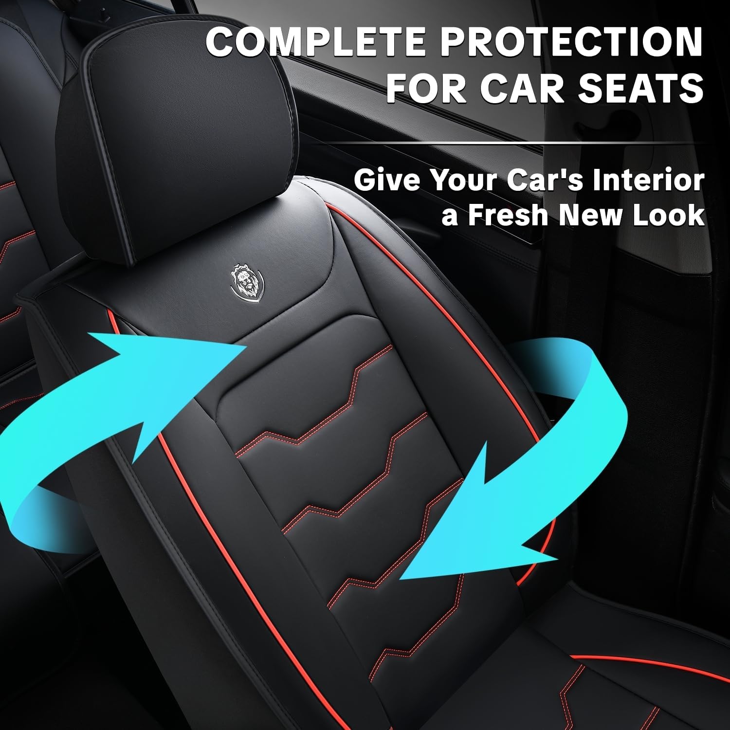 for Toyota Corolla 1997-2026 Car Seat Covers, Red Lines Car Seat Covers, Waterproof Faux Leather, 5 Seats Full Set, Easy to Clean and Install, Non-Slip, Protect and Upgrade Seats