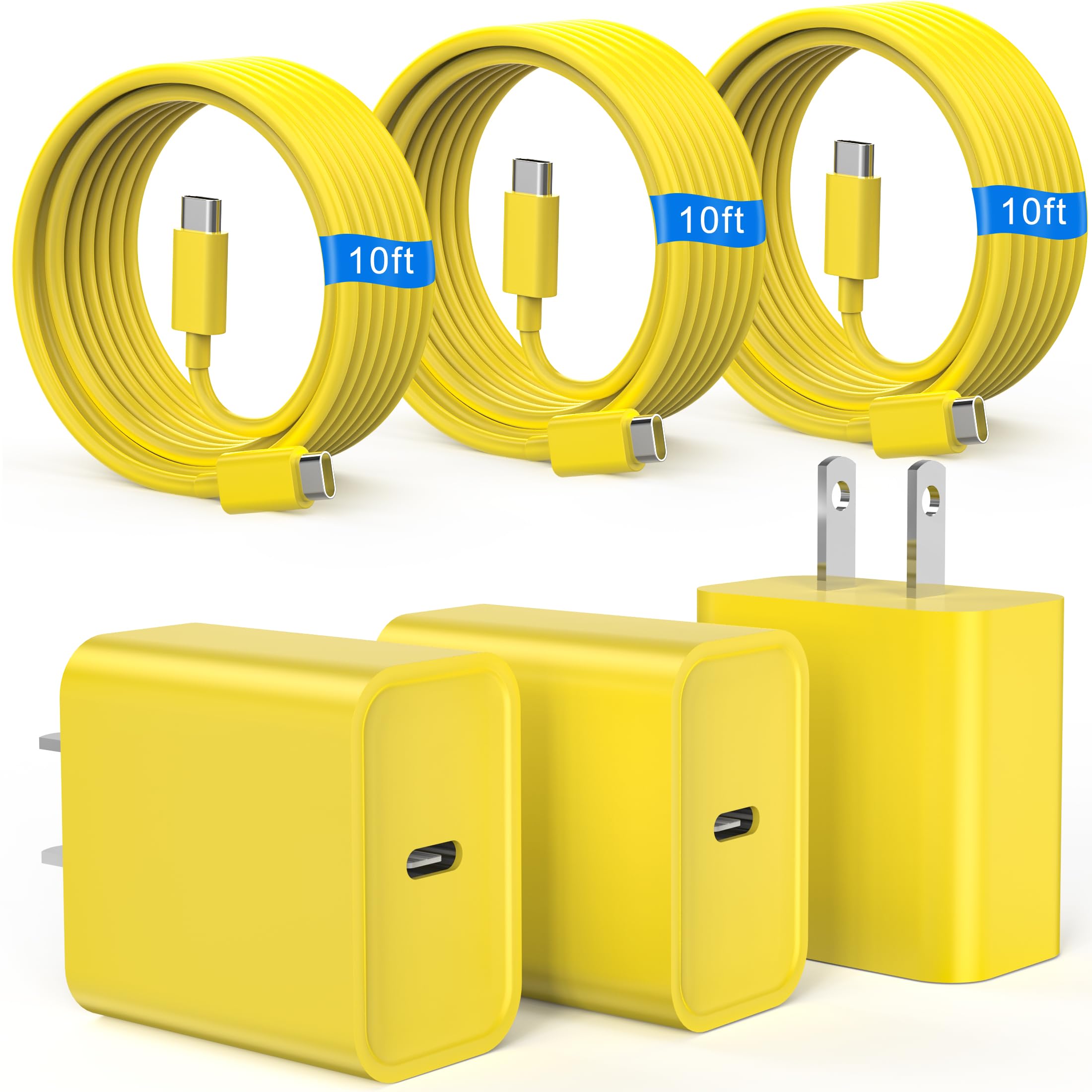 iPhone 17 16 15 Charger Fast Charging, 3 Pack PD 20W USB C Charger with 10FT Cord, USB C Cable Type C Chargers Block for iPhone 17/17 Pro/17 Pro Max/