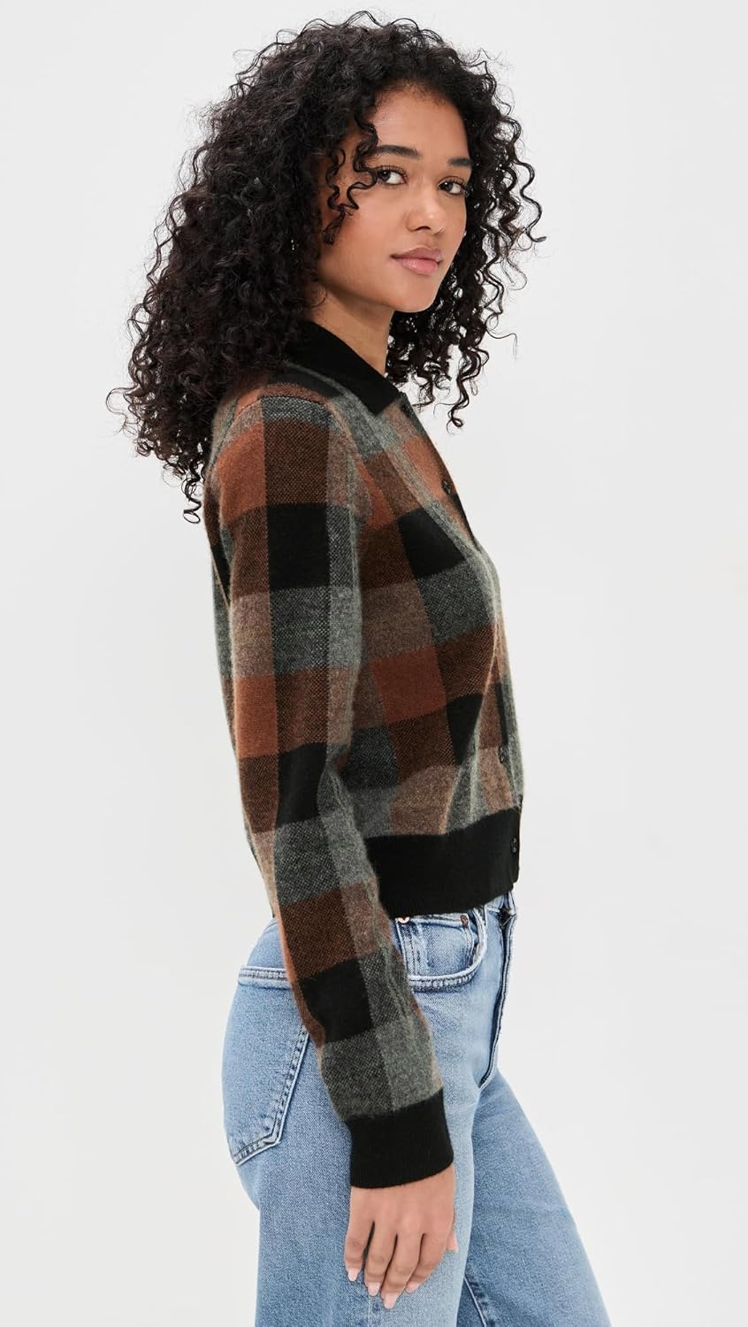 Vince Women's Check Plaid Cashmere Polo Cardigan