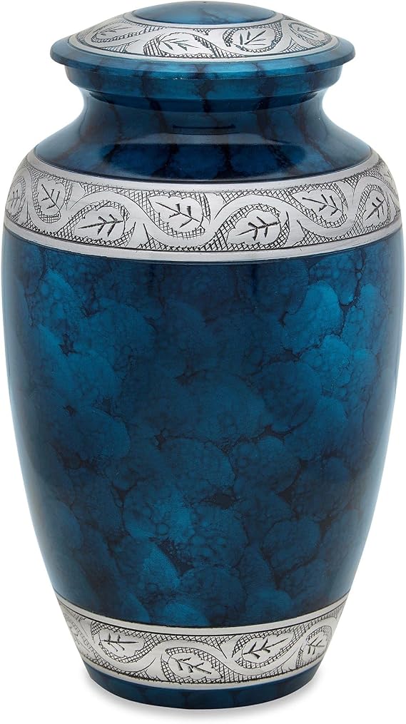 Titan Casket Cremation Urn (Dark Blue) Handcrafted Adult Urn for Human Ashes - Aluminum with Dark Blue Enamel Finish