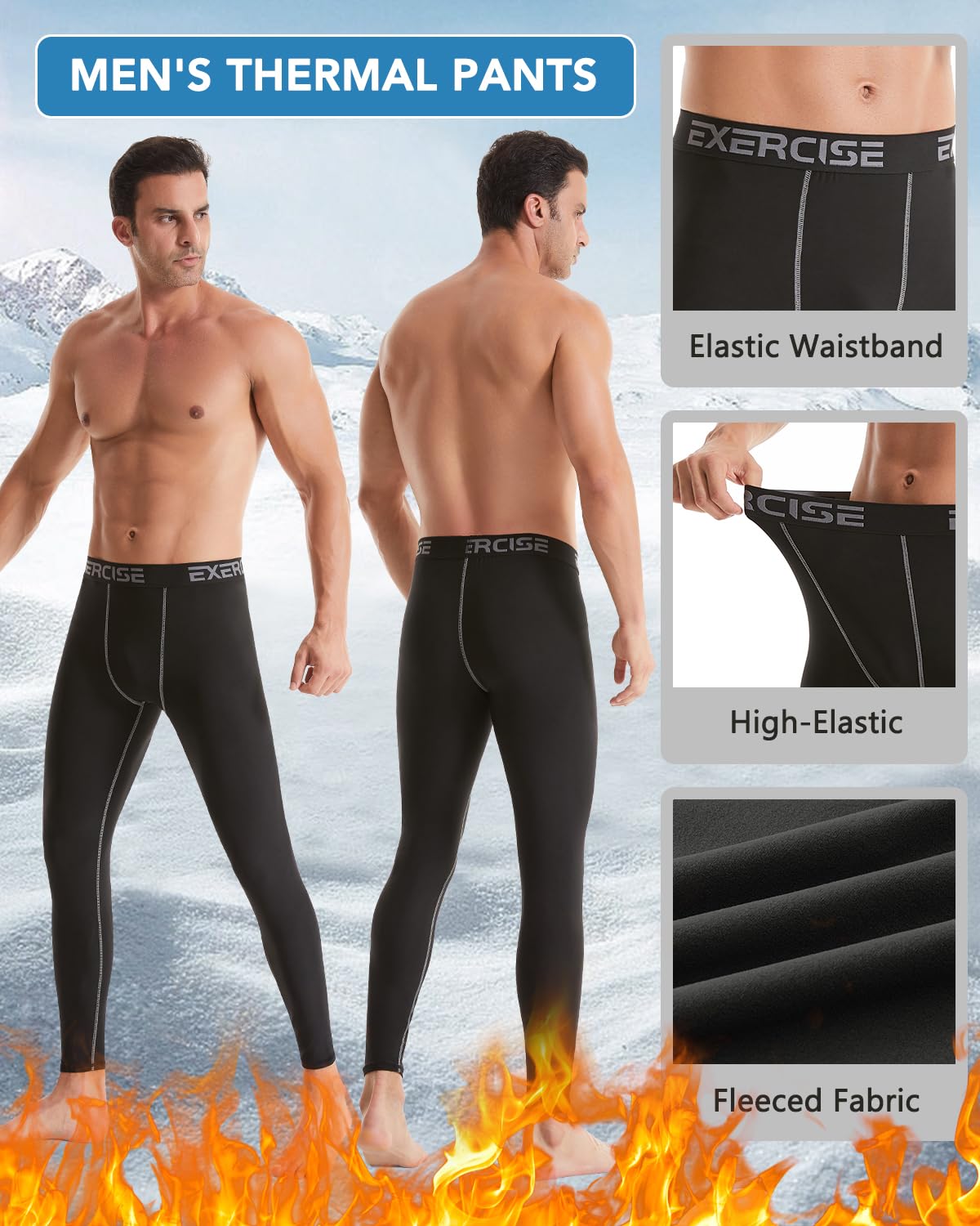 Herren-Leggings, Thermo-Kompressions-Fleece, gefüttert, Sport-Leggings, Baselayer, Workout, Sport, Laufen, 5 oder 4 Stück