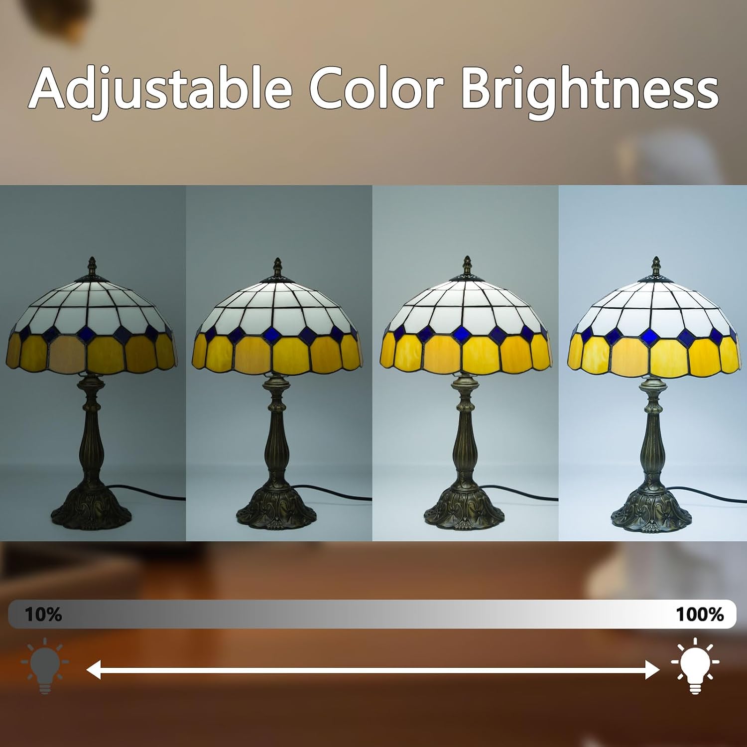 Crefotu 12 Inch Tiffany Table Lamps with Remote Control, Stained Glass Lamp with Stepless Dimmable Colors Temperature & Brightness for Living Room Bedroom Office, 9W Bulb Included (Beige Plaid)