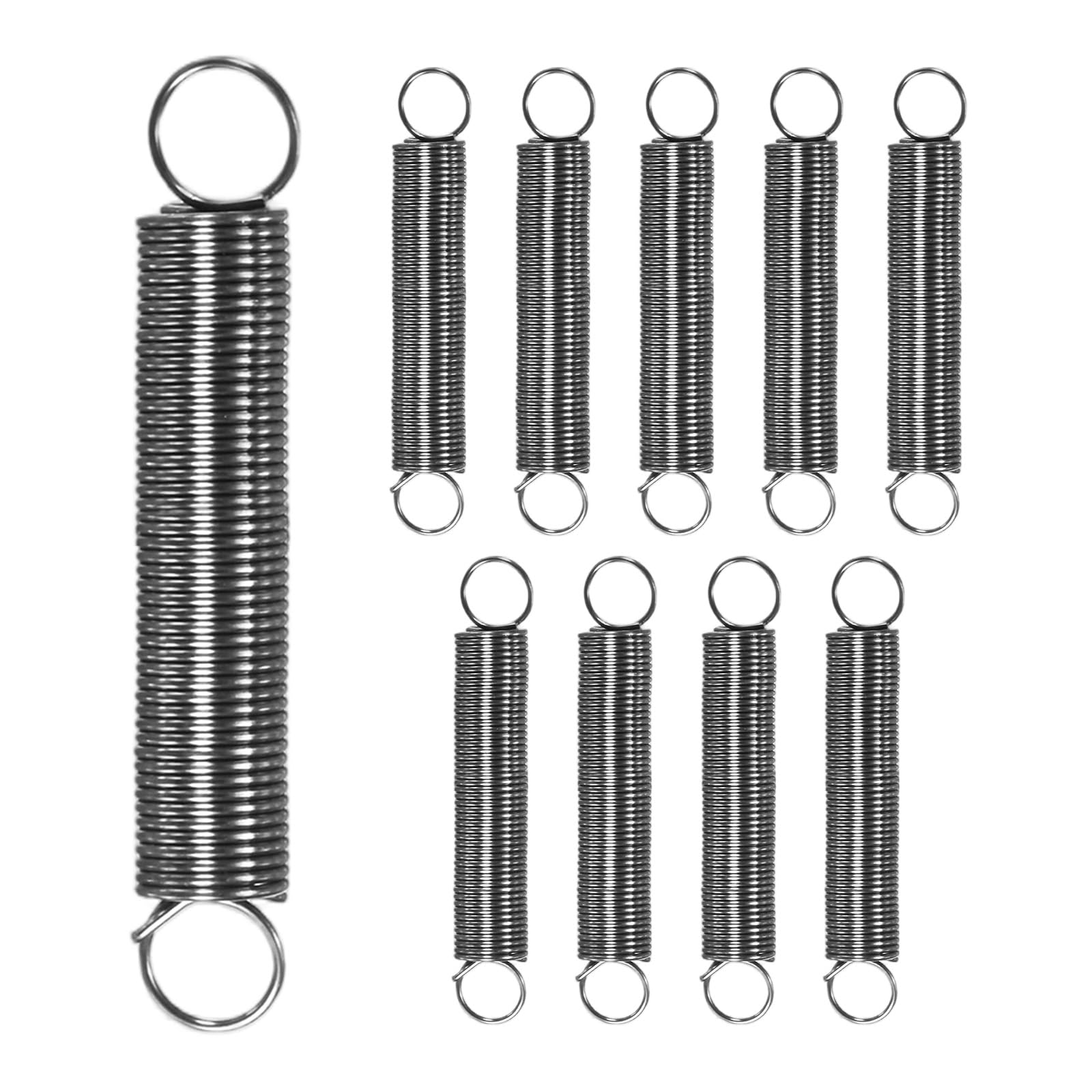 M METERXITY 10-Pack Extension Springs, 25mm Length 4mm OD 304 Stainless Steel Dual Hook Tension Spring for DIY/Garden Tool/Mechanical Repair Replacement [Silver Tone, 0.4mm Wire Size] — image 1