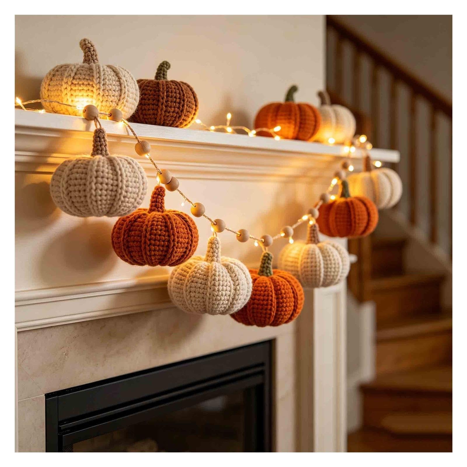 Ghirlanda di zucca all'uncinetto con luci, decorazione di Halloween