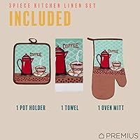 Vista 4 de Juego de ropa de cocina estampada de 3 piezas, 1 toalla de algodón, 1 agarradera, 1 guante de horno con lazo para colgar, material 100% algodón