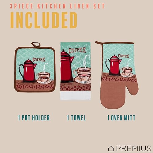 Miniatura 4 de Juego de ropa de cocina estampada de 3 piezas, 1 toalla de algodón, 1 agarradera, 1 guante de horno con lazo para colgar, material 100% algodón en