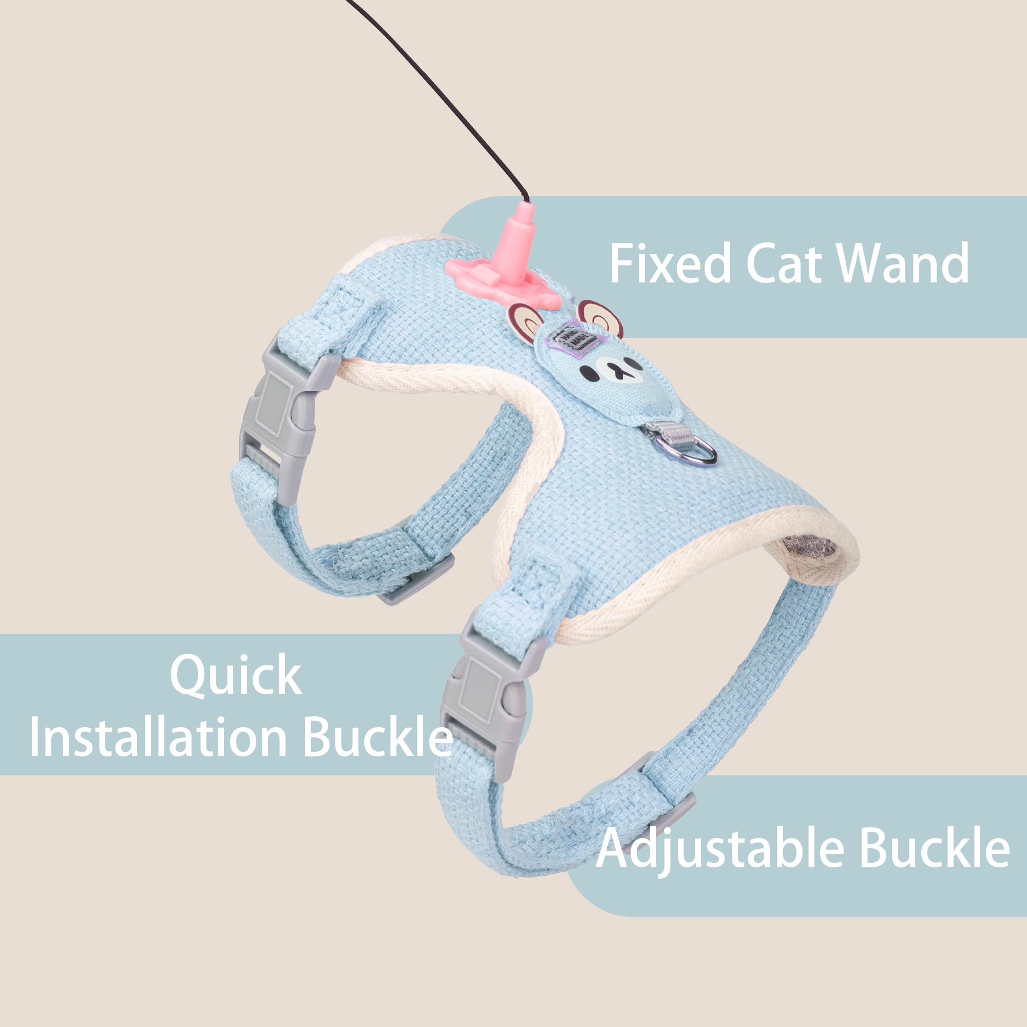 SDALU Cat Harness Collar Toy, Self Play Cat Feather Bell Toy with Harness (Blue, M)