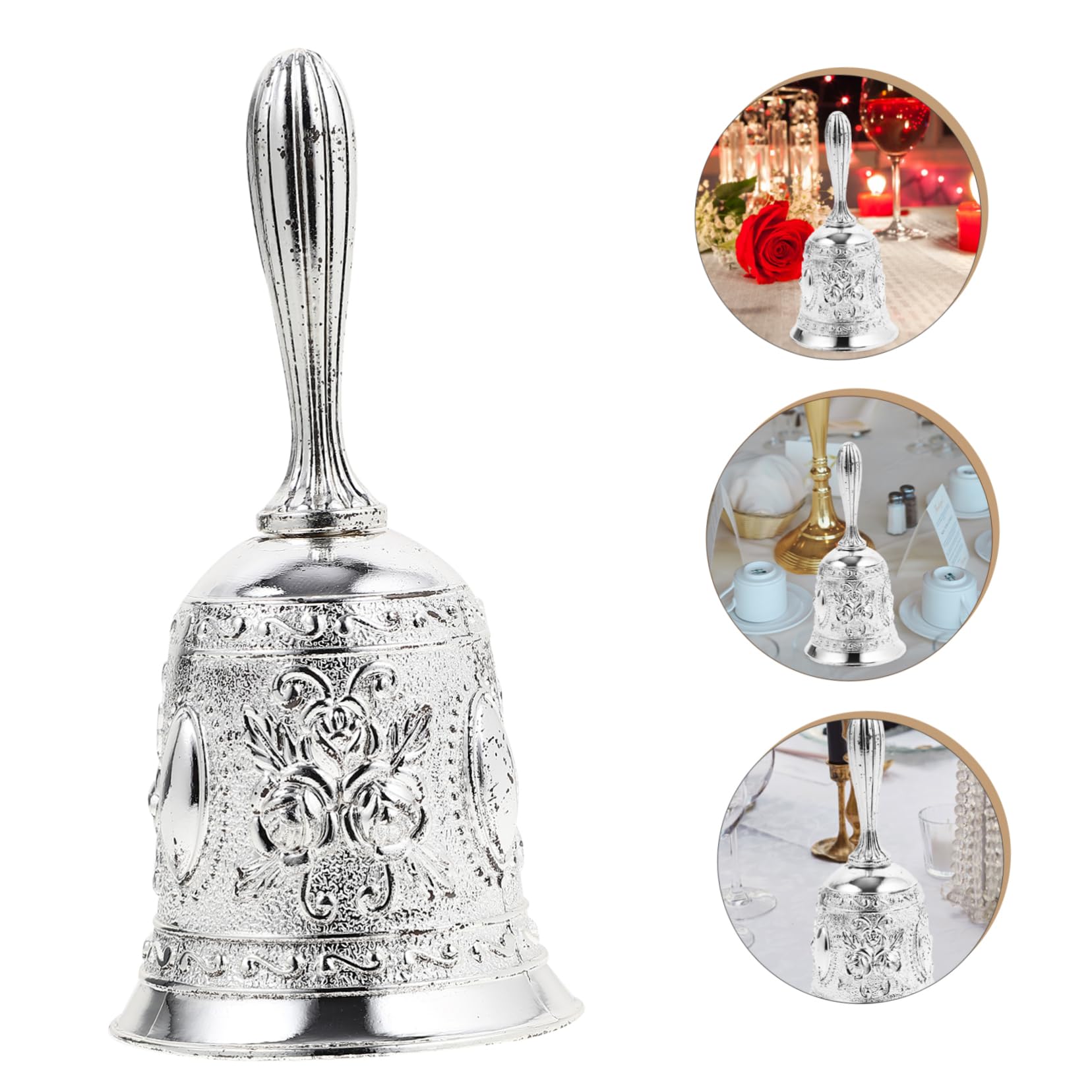 DOITOOL 4 Piezas Campana de Mano de Metal para Escuela Campana de Servicio Retro para Escritorio para Clases Eventos y Restaurantes Práctico y Funcional