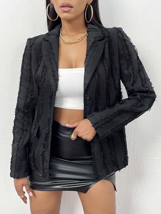 Women's 2023 Fall Casual Long Sleeve Blazers Solid Trim Button Front Blazer