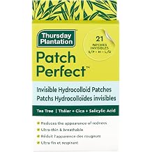 Thursday Plantation Patch PerfectTM Invisible Hydrocolloid Patches Tea Tree, Cica & Salicylic Acid - Breathable Pimple Patch Facial Dot Stickers - 21 count