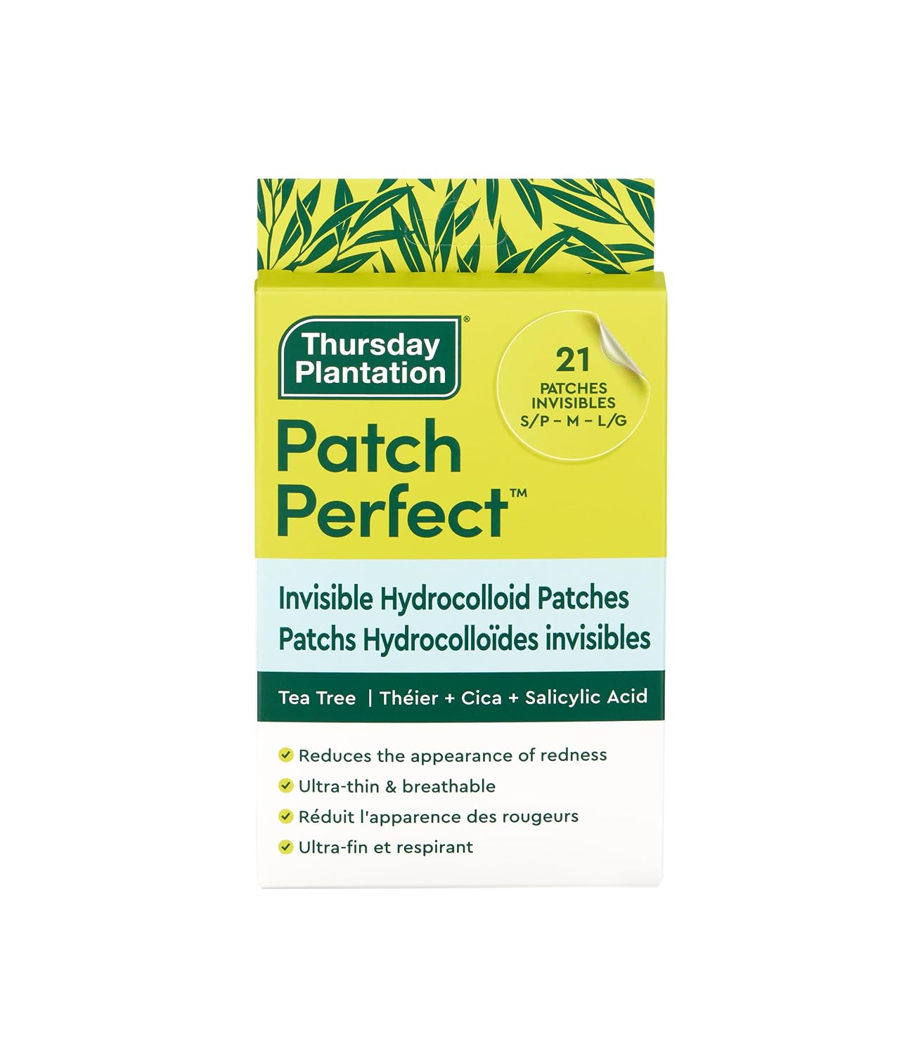 Thursday Plantation Patch Perfect™ Invisible Hydrocolloid Patches Tea Tree, Cica & Salicylic Acid - Breathable Pimple Patch Facial Dot Stickers - 21 count