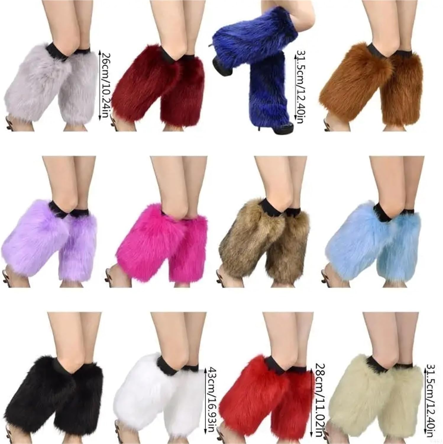 Faux Fur Fuzzy Leg Warmers 2Pair Women Faux Fur Leg Warmers Boot Covers Solid Color Furry Plush Leggings Cover