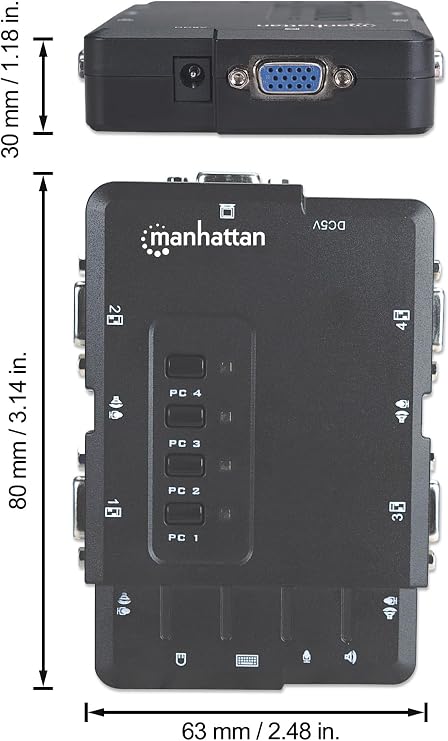 MANHATTAN 4 Port KVM Switch Audio & Microphone Functionality with USB Support for Managing Multimedia Systems on Computer & PC 151269