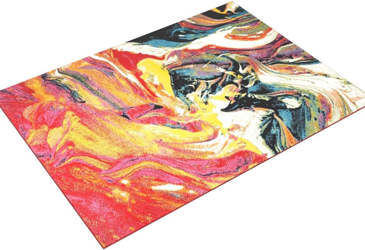 5' x 7' Blue Abstract Washable Synthetic Kids' Rug