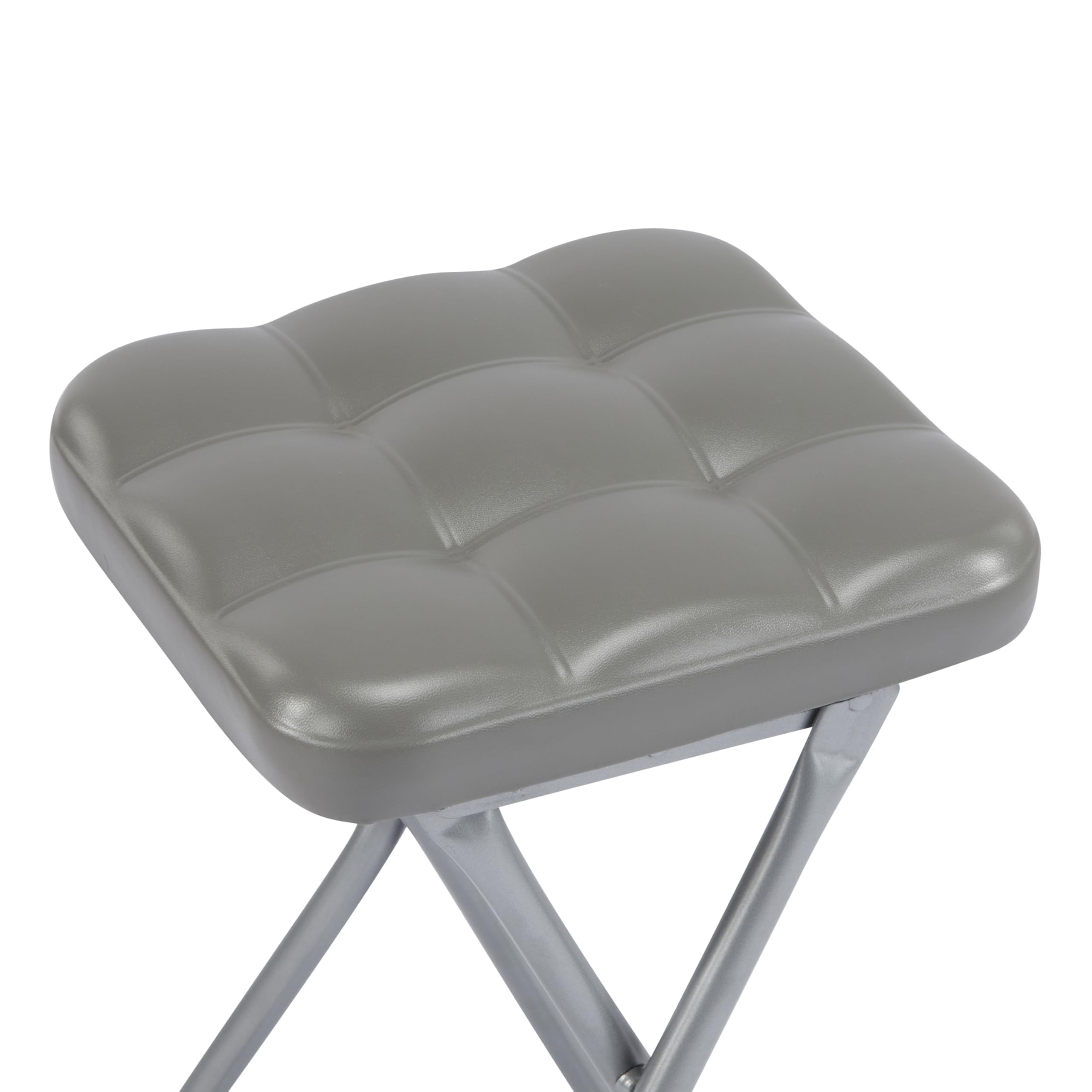 Balama Sgabello di design, altezza seduta 50 cm, metallo grigio pieghevole, imbottito con blocco di sicurezza, guida per pavimento e robusta ecopelle