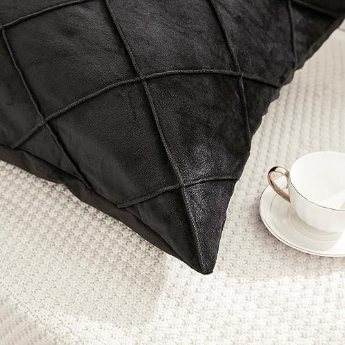 Miniatura 4 de JAUXIO Paquete de 2 fundas de almohada plisadas de terciopelo cristalino con diamantes para decoración del hogar, cierre de cremallera oculto