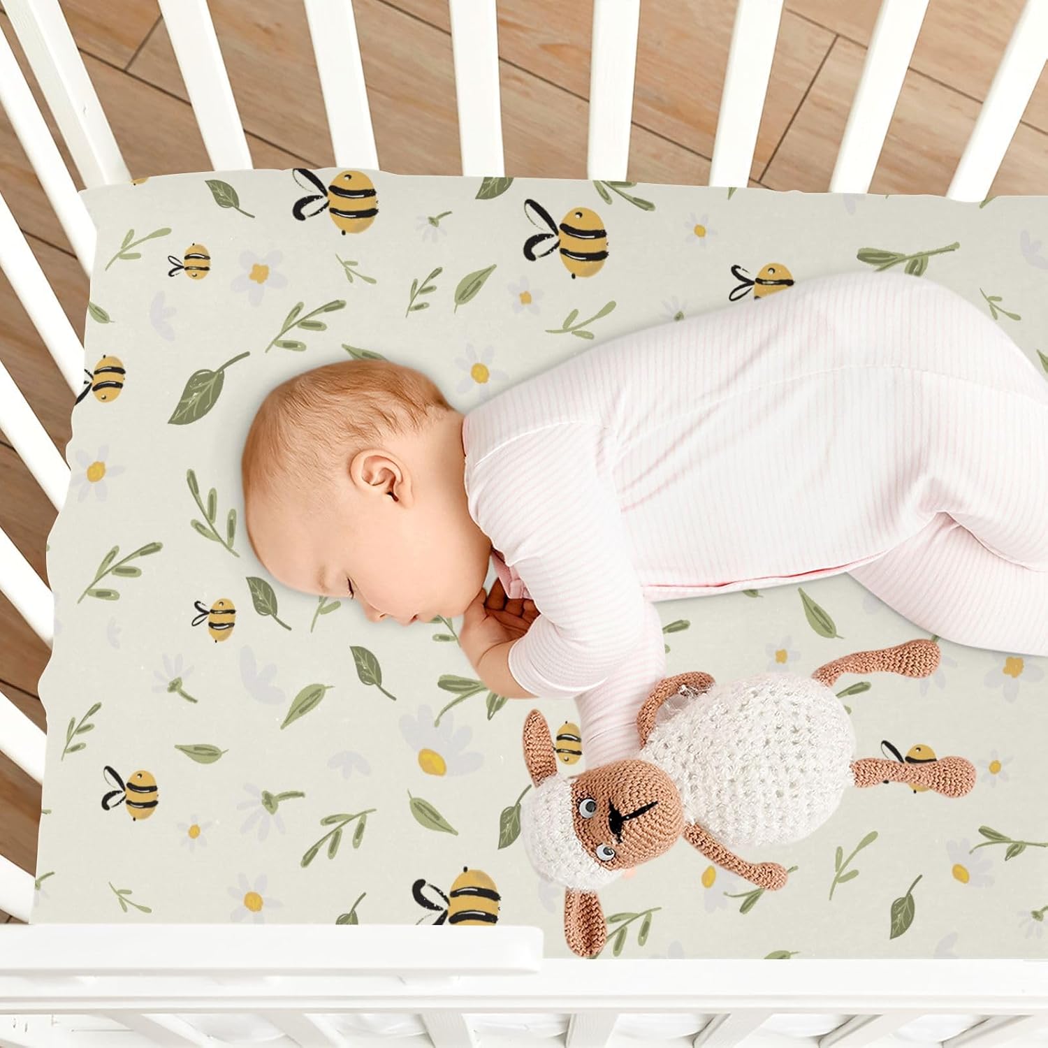Bee Honey Crib Sheets for Neutral Bassinet Play Sheets,Sheets Toddler Bed Sheets for Baby Boys Girs 39 * 27 * 5in
