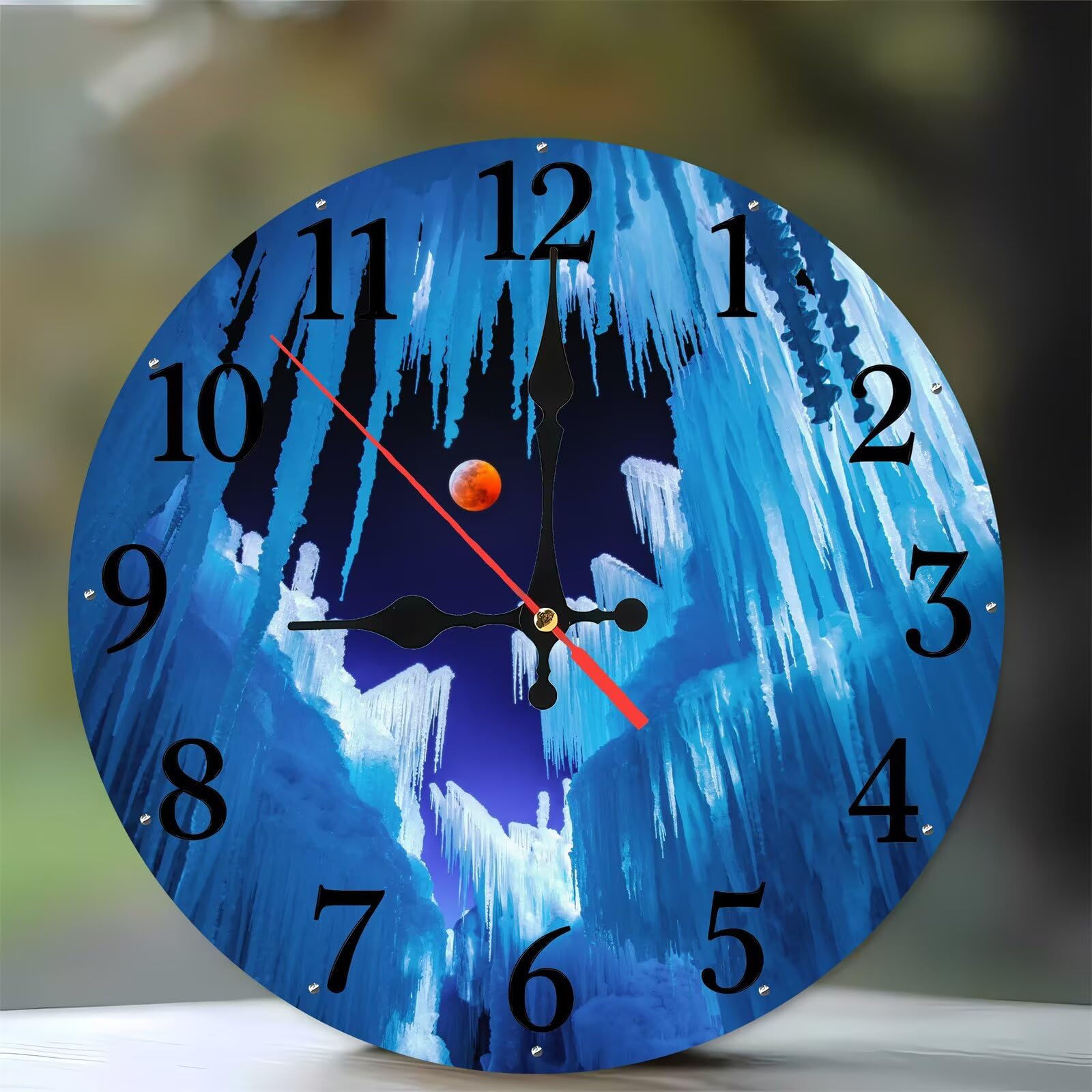 Horloge murale moderne en bois motif lune de la grotte de glace 35 cm