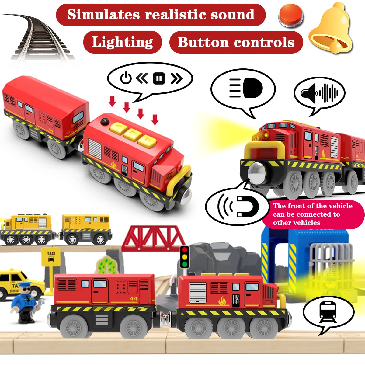 LiRiQi Rail Treno Elettrico per Bambini, passeggeri, Locomotiva ad Azione a Batteria, Set di proiettili per Motore Compatibile Thomas Brio, Regali Giocattolo educativo, Rosso