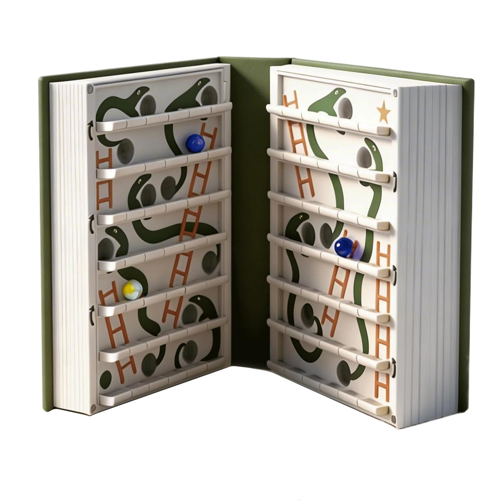 Playbook'd Snakes and Ladders, Snakes and Ladders Board Game, Folding Book Design, 3D Printed Table Games with Built-in Snake Mechanism, Decorative Bookshelf Tabletop Game