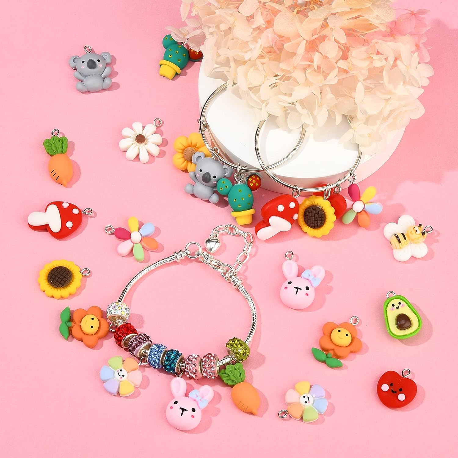 BEEFLYING 28Pcs 14 Style Assorted Fruit Animal Flower Resin Charms Cartoon 3D Mushroom Cactus Avocado Koala Hang Decorative Craft Accessories for DIY Earrings Bracelet Jewelry Making - Image 5