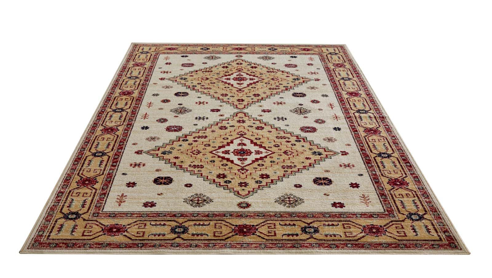 Taracarpet Moderner Kurzflor Orientteppich Royal Premium Teppich Viskose mit zeitlosem Muster ideal für Wohnzimmer, Schlafzimmer und Esszimmer beige 140x200 cm