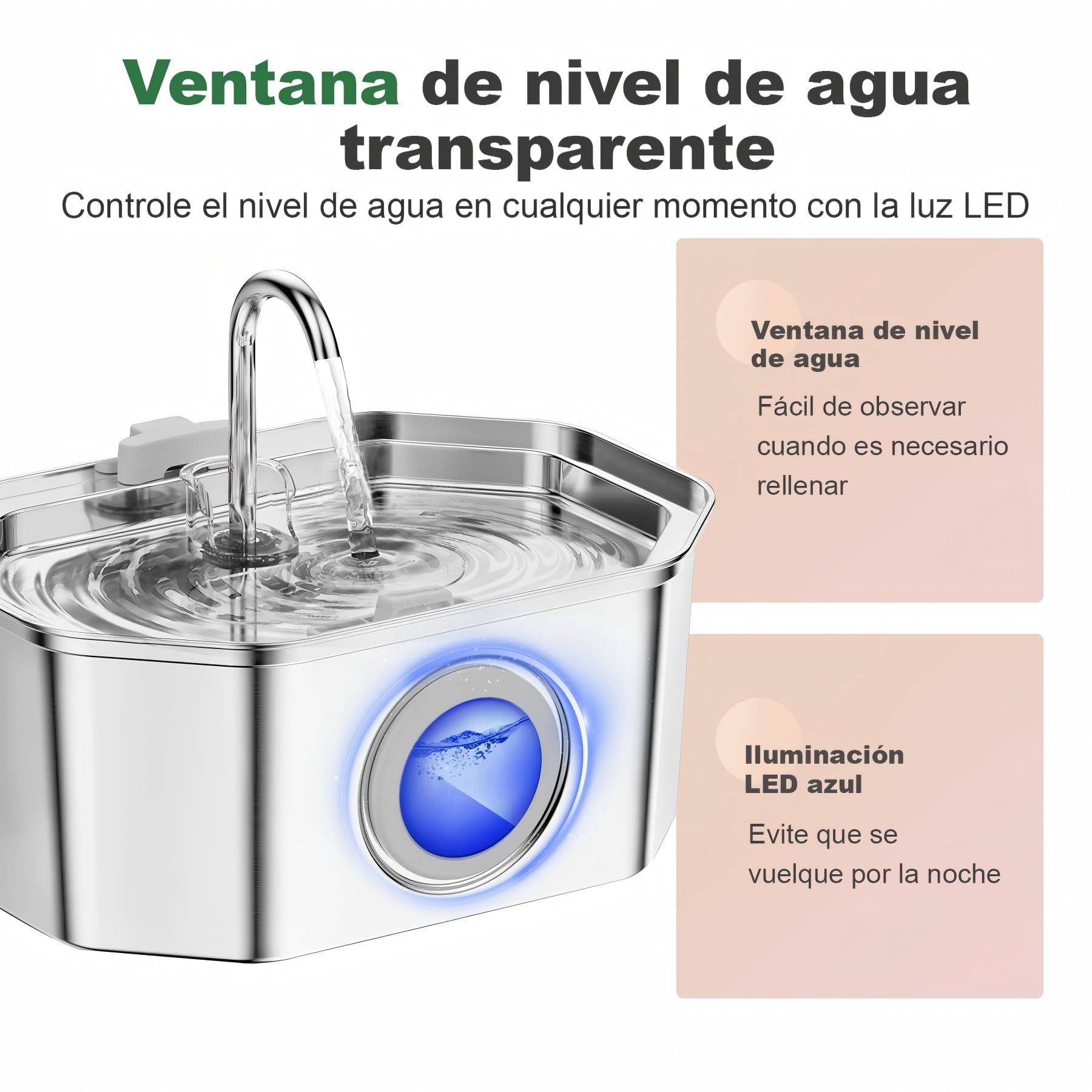 Apauk 3.2L Fuente para Gatos Acero Inoxidable, Bebedero Gatos, Silencioso Fuente de Agua para Gatos y Perros pequeños, con Ventana LED, Sistema de Filtro Multicapa(2 Filtros & 2 Esponjas)