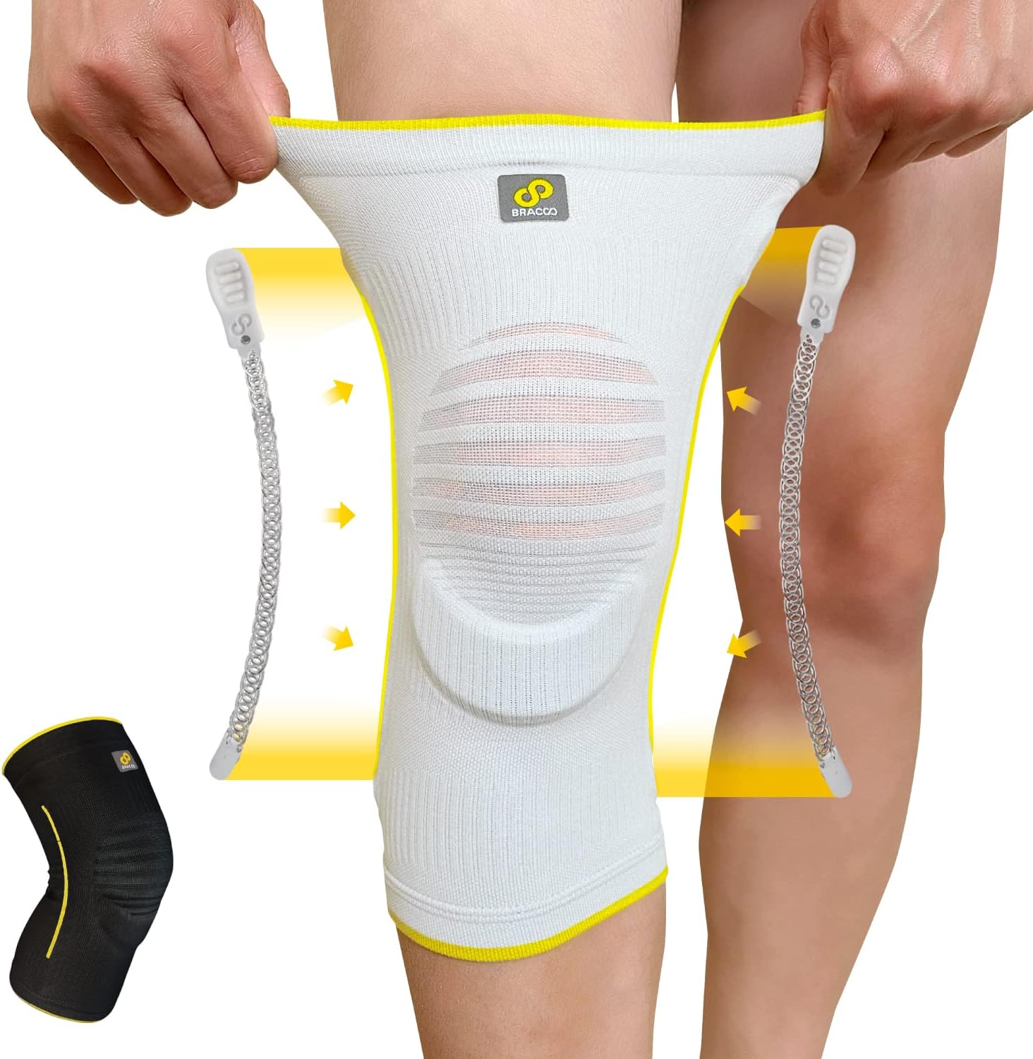 Bracoo Thin Knee Compression Sleeve for Knee Pain Women & Men, Brace Support with Patella Pad & Side Stabilizers, Breathable & Lightweight for Daily Use, Walking, Running, Workout, KE60