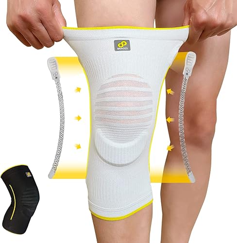 Bracoo Manga de compresión de rodilla para dolor de rodilla para mujeres y hombres, soporte con almohadilla de rótula y estabilizadores laterales,