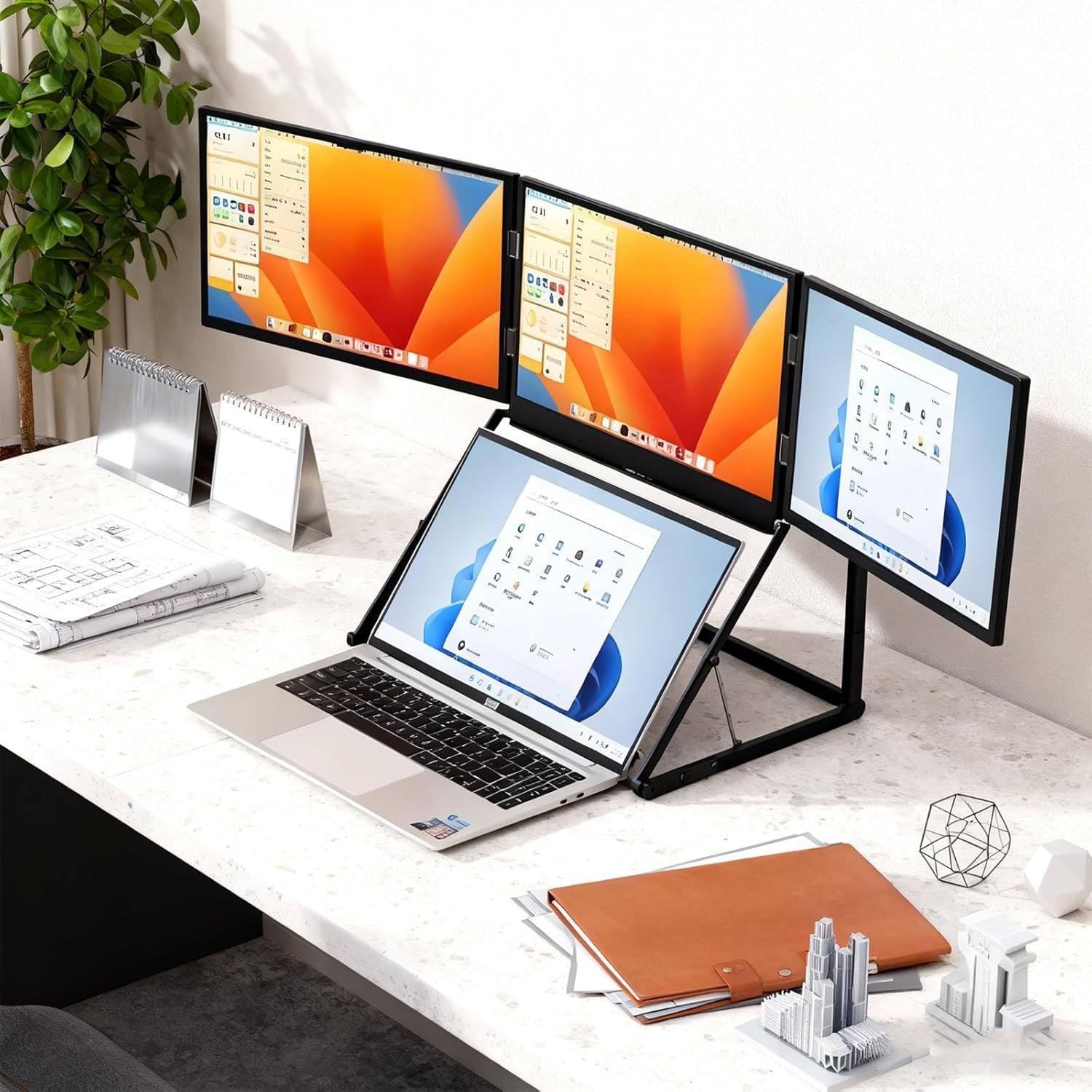 Estensore per Schermo Del Laptop, Triplo Monitor Portatile Pieghevole Da 15,6", Windows, Mac, Linux, Altezza Regolabile Su 3 Livelli, Ampio Angolo Di Visione Di 178°, Per Il Montaggio Video