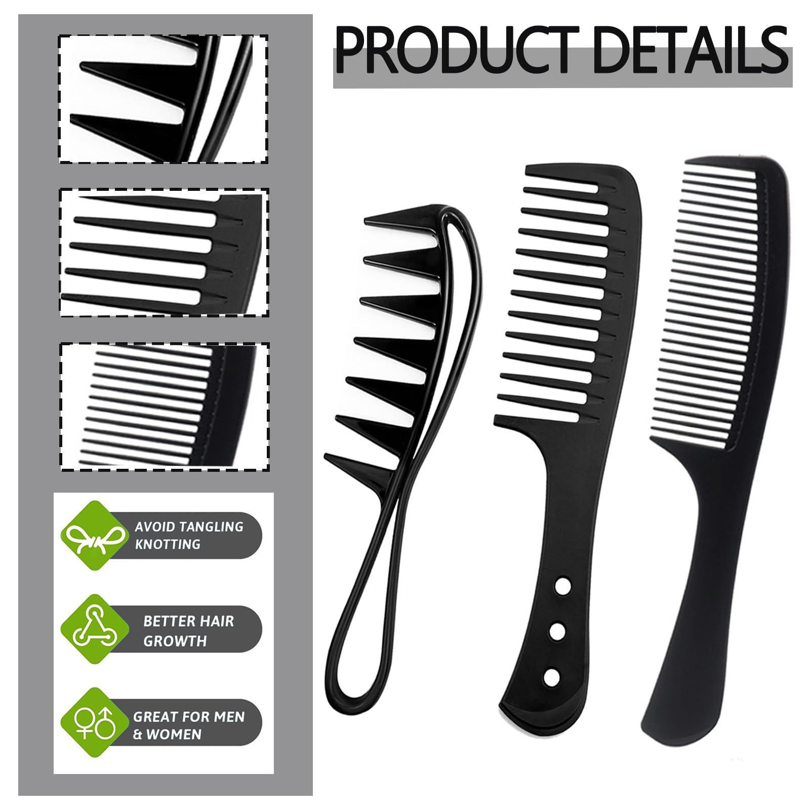 3Pcs Wide Tooth Comb for Curls Comb, Combs for Women for Wet Curly Hair and for All Types of Hair Styling - Image 3