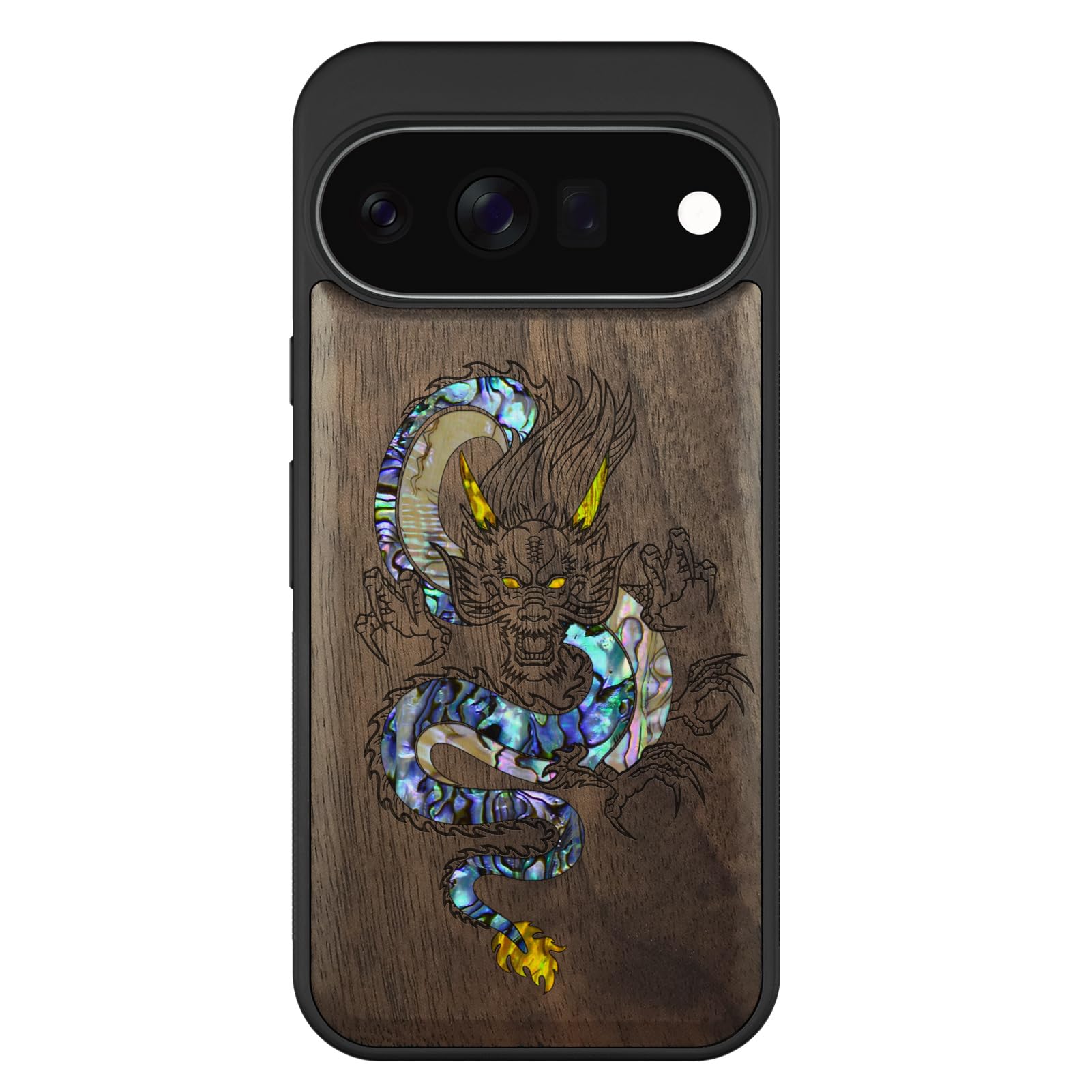 Carveit Madera Funda para Google Pixel 11 (Nogal-El dragón Oriental)