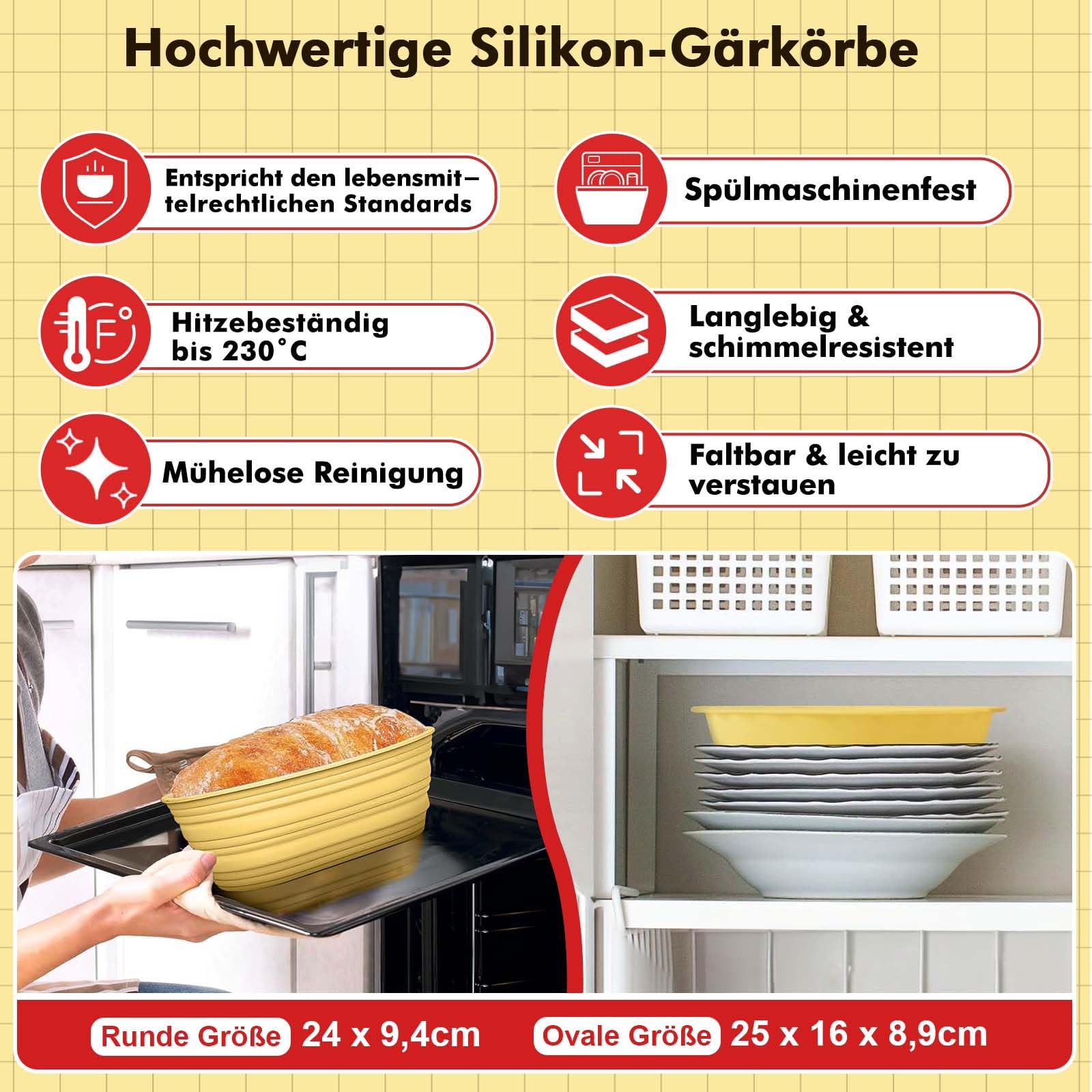 BakeEase Sauerteig-Set für Anfänger, 1200ml Sauerteigglas, 2 Gärkörbchen aus Silikon, Thermometer, Fütterungstracker, Sauerteigrezept, Dutch Oven Sling, Schaber, 18-teiliges Sauerteig-Starter-Set